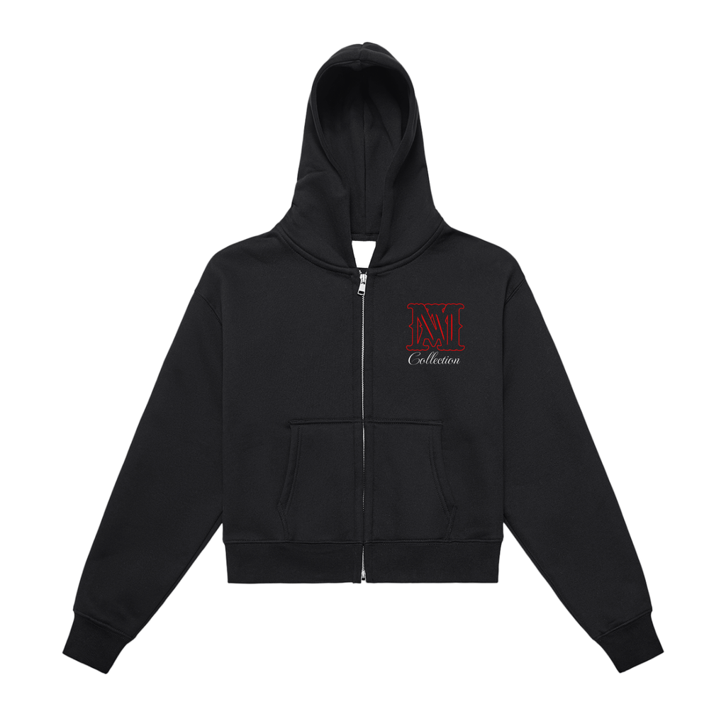 Fleeced Zip-Up Cropped Hoodie